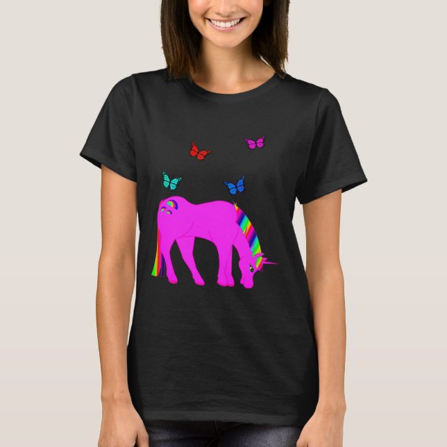 Lila Unicorn & Butterflies Women's T-Shirt ZKOA (Framsida)