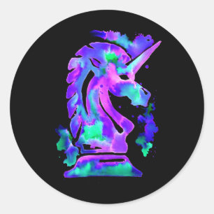 Lila Unicorn Chess Knight Runt Klistermärke