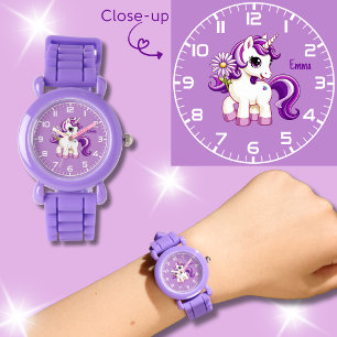 Lila Unicorn Daisy Flower Girls Armbandsur