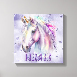 Lila Unicorn Dream Glitter Hearts Canvastryck