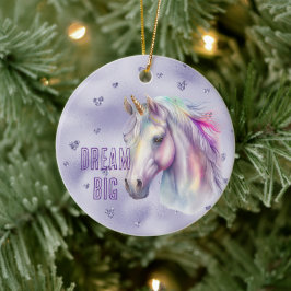 Lila Unicorn Dream Glitter Hearts Julgransprydnad Keramik