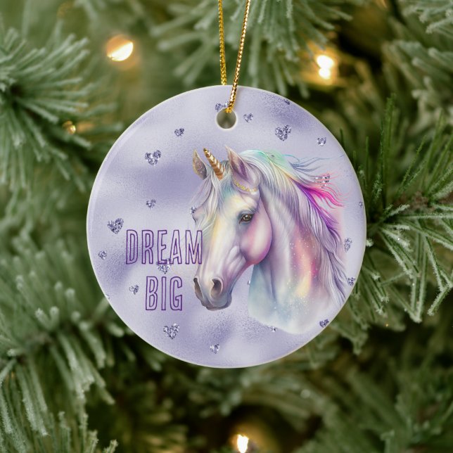 Lila Unicorn Dream Glitter Hearts Julgransprydnad Keramik (Träd)