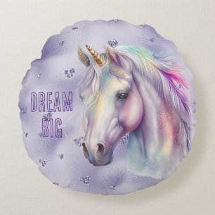 Lila Unicorn Dream Glitter Hearts Rund Kudde