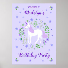 Lila Unicorn Faux Lila Glitter födelsedag Poster