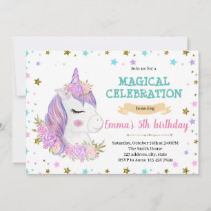 Lila Unicorn-födelsedagsinbjudan Julkort
