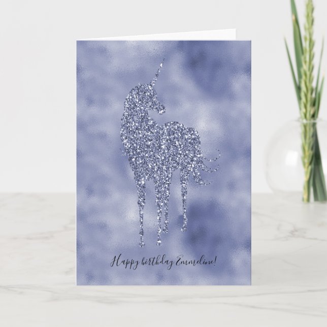 Lila Unicorn Glitter personlig Kort (Framsida)