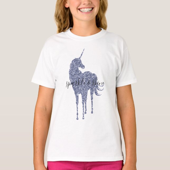 Lila Unicorn Glitter personlig T Shirt (Framsida)