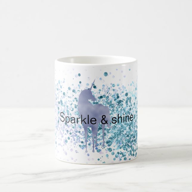 Lila Unicorn Gnistra Aqua Glittery Confetti Magisk Mugg (Center)