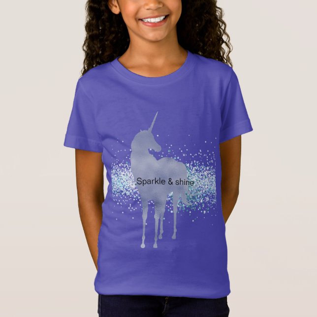 Lila Unicorn Gnistra Aqua Glittery Confetti T Shirt (Framsida)
