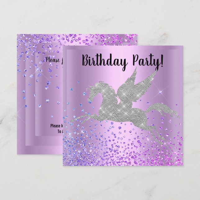 LILA UNICORN GNISTRA BIRTHDAY-INBJUDAN INBJUDNINGAR (Fram/baksida)