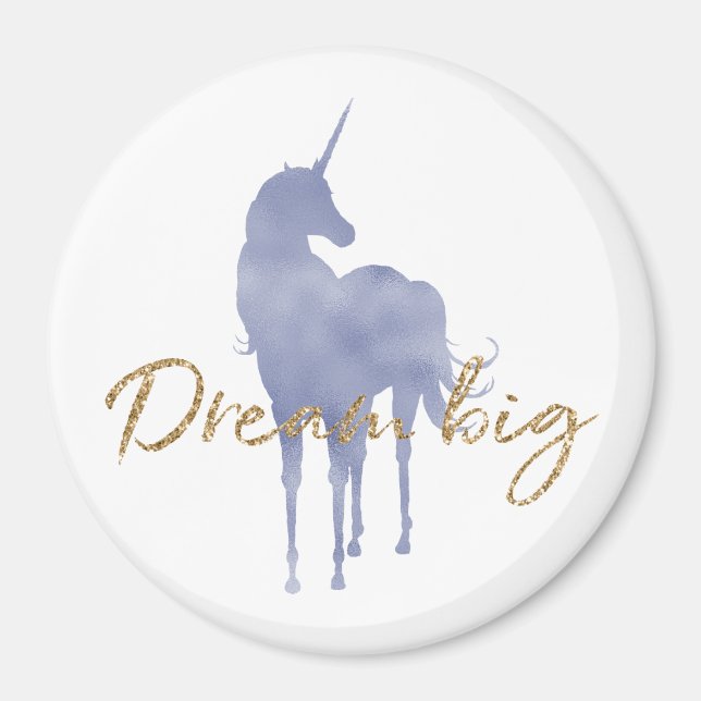 Lila Unicorn Guld Glitter Dream Big Gnistra Magnet (Framsidan)