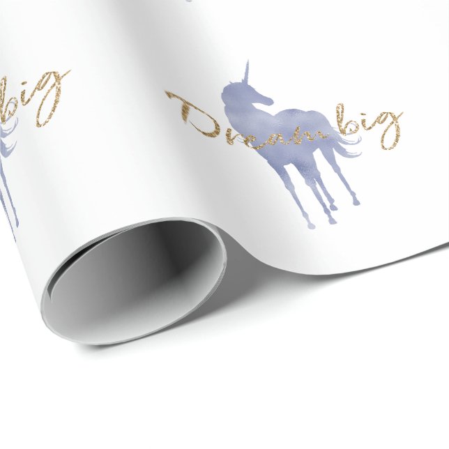 Lila Unicorn Guld Glitter Dream Big Gnistra Presentpapper (Rullad Hörn)