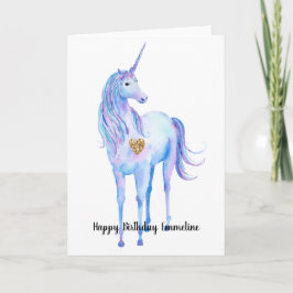 Lila Unicorn Guld Glitter Heart personlig Kort