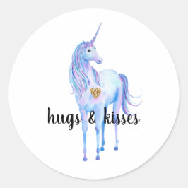 Lila Unicorn Guld Glitter Heart personlig Runt Klistermärke
