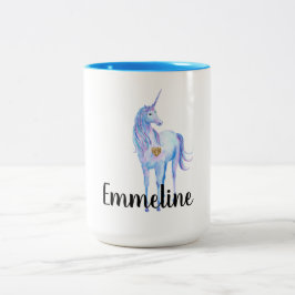 Lila Unicorn Guld Glitter Heart personlig Två-Tonad Mugg