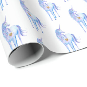 Lila Unicorn Guld Glitter Heart Presentpapper