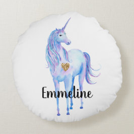 Lila Unicorn Guld Glitter Heart Rund Kudde