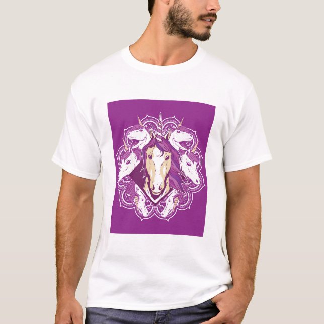 Lila Unicorn Mandala T Shirt (Framsida)
