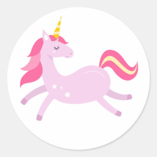 Lila Unicorn med Rosa Hair Runt Klistermärke