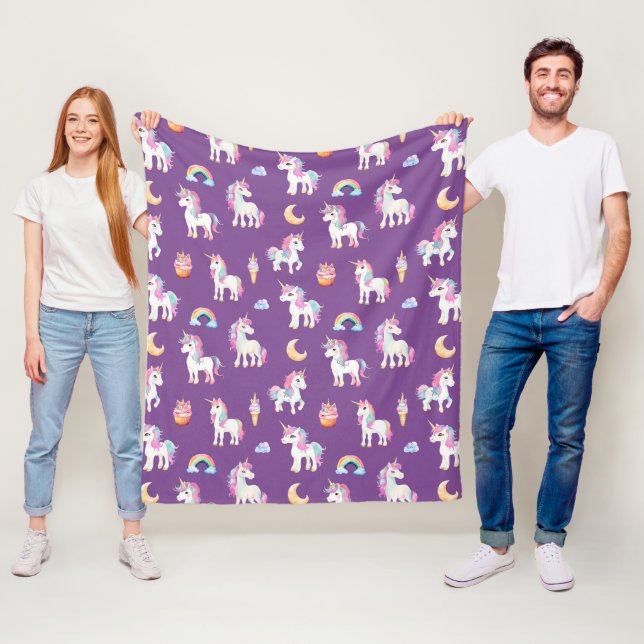 Lila Unicorn Mönster Fleecefilt (På plats)
