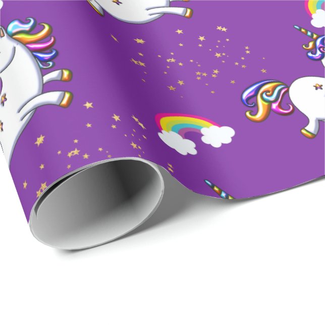 Lila Unicorn och Golden Stars Presentpapper (Rullad Hörn)