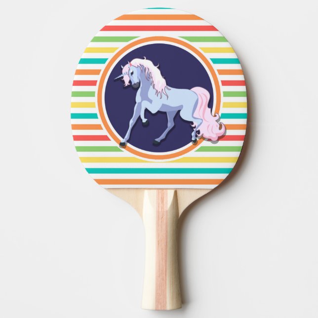 Lila Unicorn på Bright Rainbow Rand Pingisracket (Framsidan)