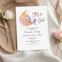 Lila Unicorn på Måne Baby Shower-inbjudan