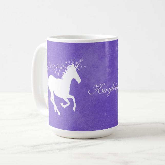 Lila Unicorn Personlig Coffee Mugg (Framsida vänster)