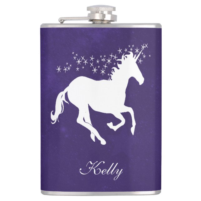 Lila Unicorn Personlig Flask Fickplunta (Framsidan)