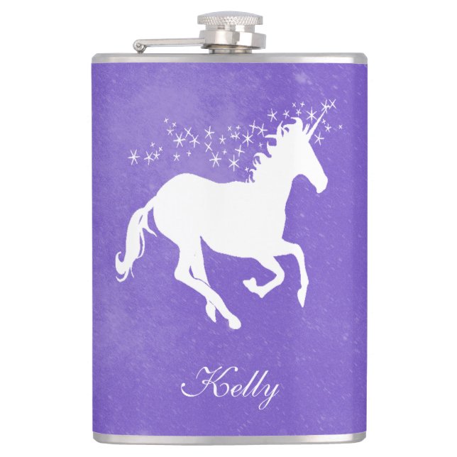 Lila Unicorn Personlig Flask Fickplunta (Framsidan)