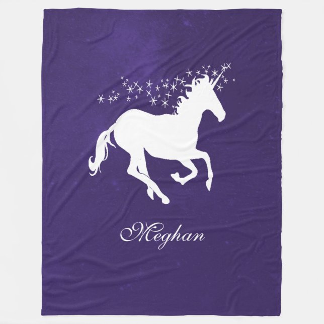 Lila Unicorn Personlig Fleece Blanket (Framsidan)