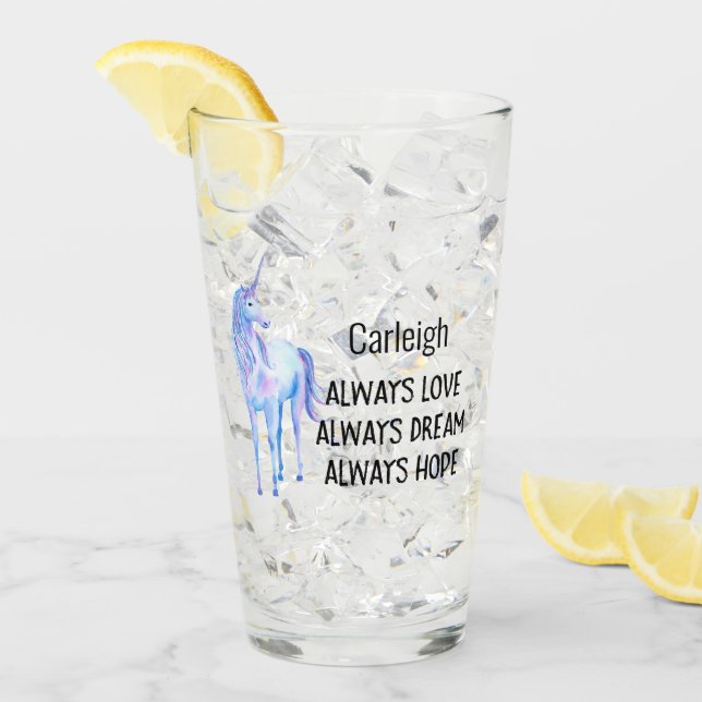 Lila Unicorn Personlig Kärlek Dream Hope Glaskopp (Framsida Ice)