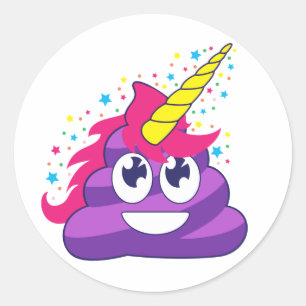 Lila Unicorn Poop Emoji Round Stickers Runt Klistermärke
