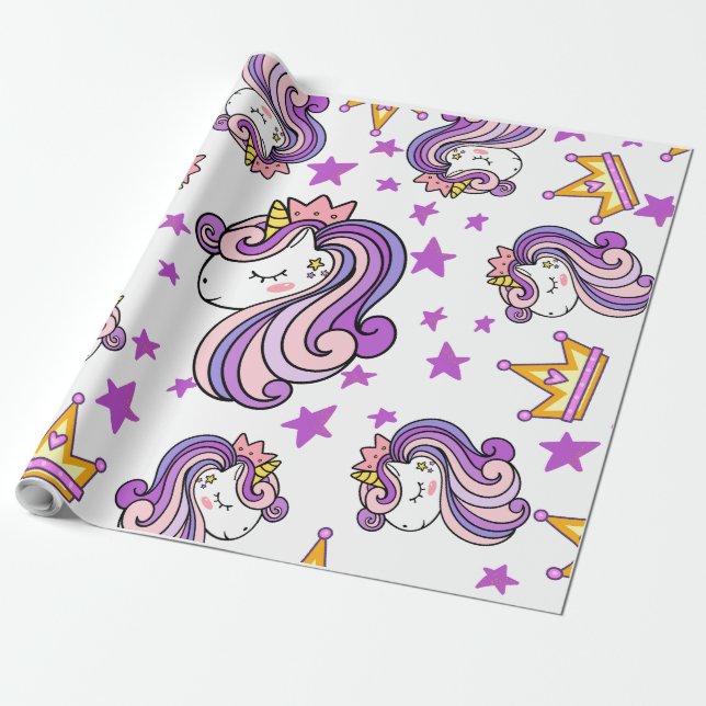 Lila Unicorn Presentpapper (Utrullad)