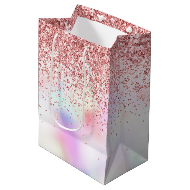 Lila Unicorn Rainbow Glitter Medium Gift Bag (Framsidan Vinklad)