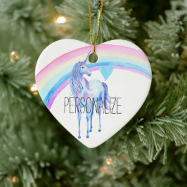 Lila Unicorn Rainbow Heart Julgransprydnad Keramik