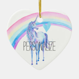 Lila Unicorn Rainbow Heart Julgransprydnad Keramik