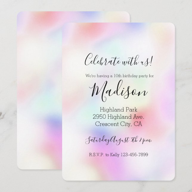 Lila Unicorn Rainbow   Inbjudningar (Fram/baksida)