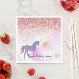 Lila Unicorn Rainbow Rosa Glitter Gnistra Heart Pappersservett
