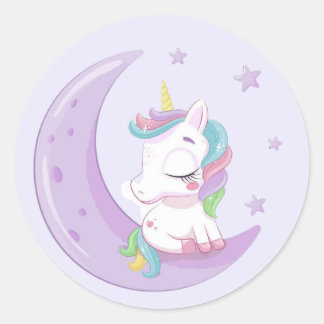 Lila Unicorn Runt Klistermärke