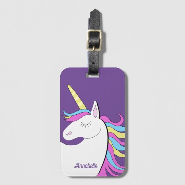 Lila Unicorn Söt Unicorns Fantasy Bagagebricka (Framsida vertikal)
