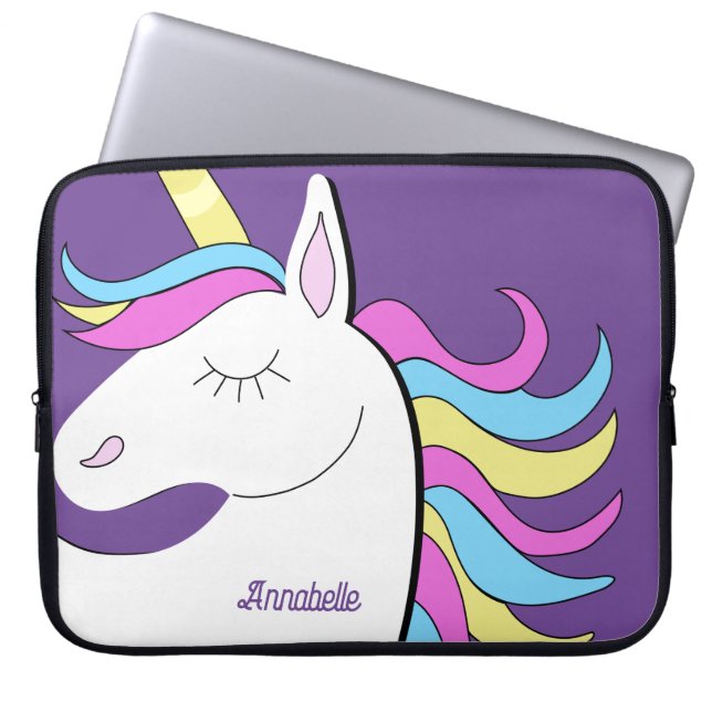 Lila Unicorn Söt Unicorns Fantasy Laptop Fodral (Framsidan)