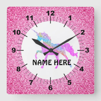 Lila Unicorn Square Wall Clock Fyrkantig Klocka