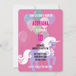 Lila Unicorn Stars Birthday Inbjudningar