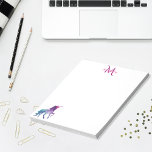 Lila Unicorn white monogramme Anteckningsblock<br><div class="desc">En fantasi Unicorn i turkos,  lila och lite rosa. Vit bakgrund. Mall för Ditt namn är ett monogram brev i lila och rosa.</div>