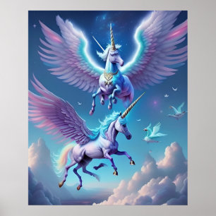 Lila Unicorns Horses Cloud Himlar Poster