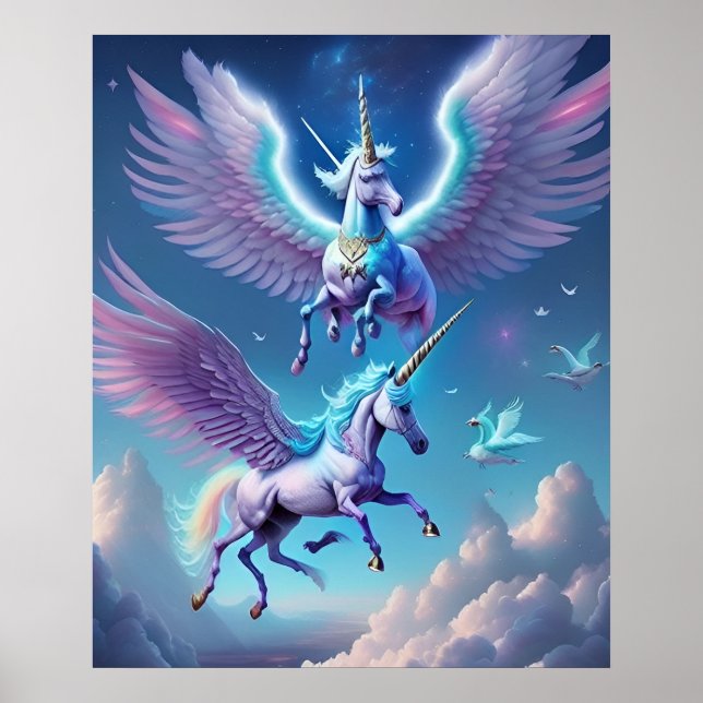 Lila Unicorns Horses Cloud Himlar Poster (Framsidan)