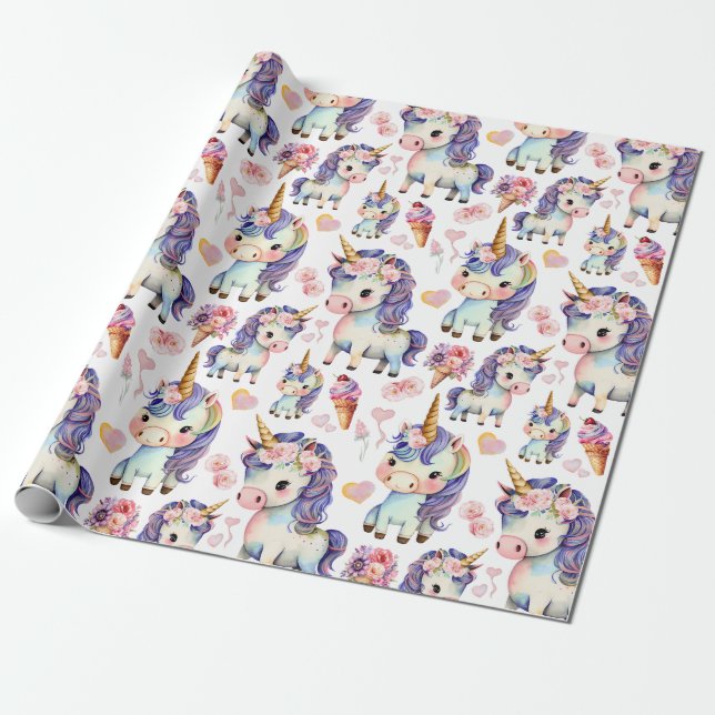 Lila Unicorns Presentpapper (Utrullad)