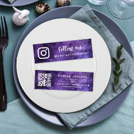 Lila Universe Galaxy Följ Social Media QR-kod Mini Visitkort