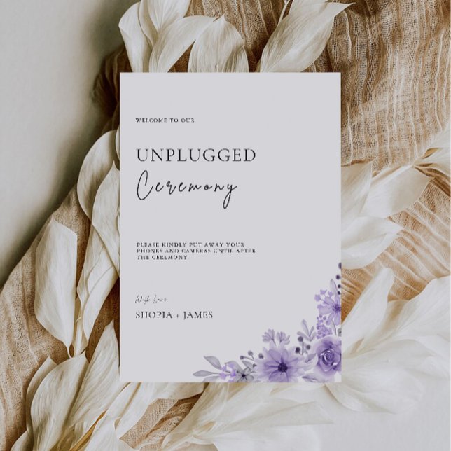 Lila Unplugged Ceremony Bröllop Sign Inbjudningar (Purple Unplugged Ceremony Wedding Sign Invitation)